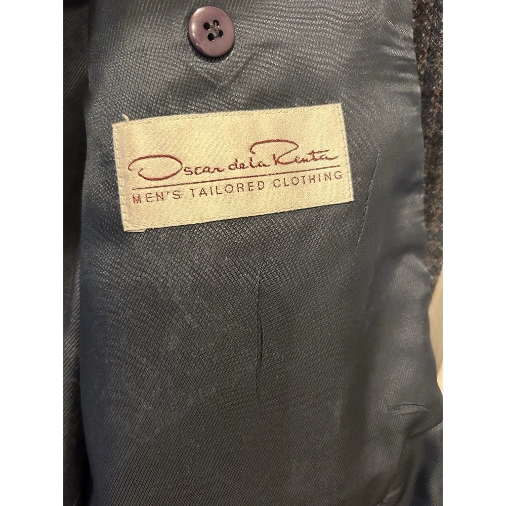 Oscar de la Renta Mens Tailored Blazer 46R Houndstooth Wool‎ Blend Classic
